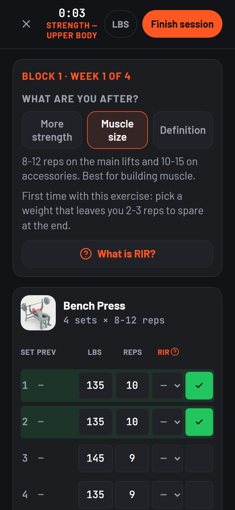 Live timer and session progress